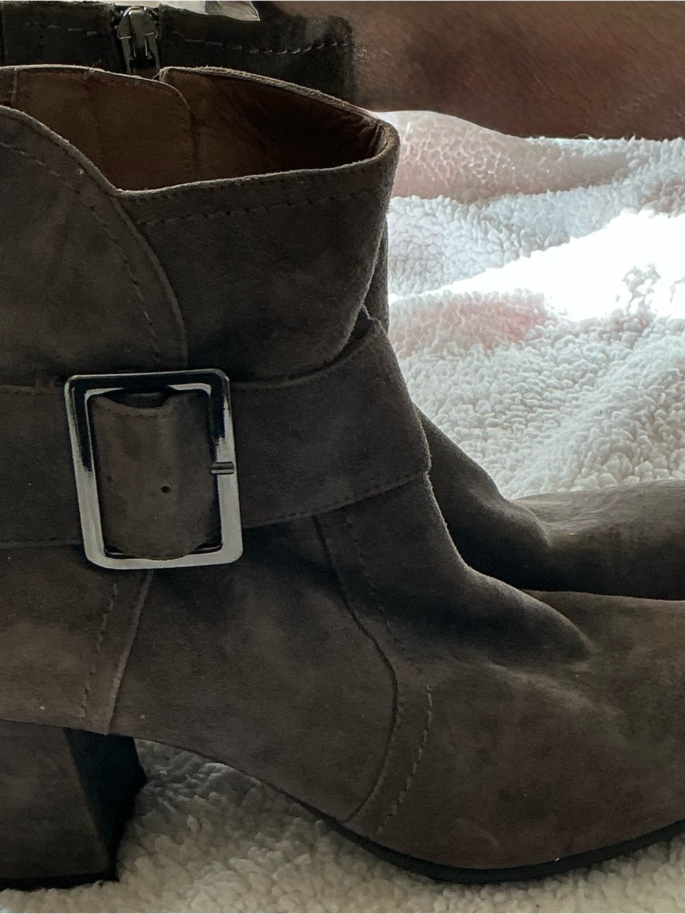 Earthies Gray Suede Ankle Booties with Buckle
